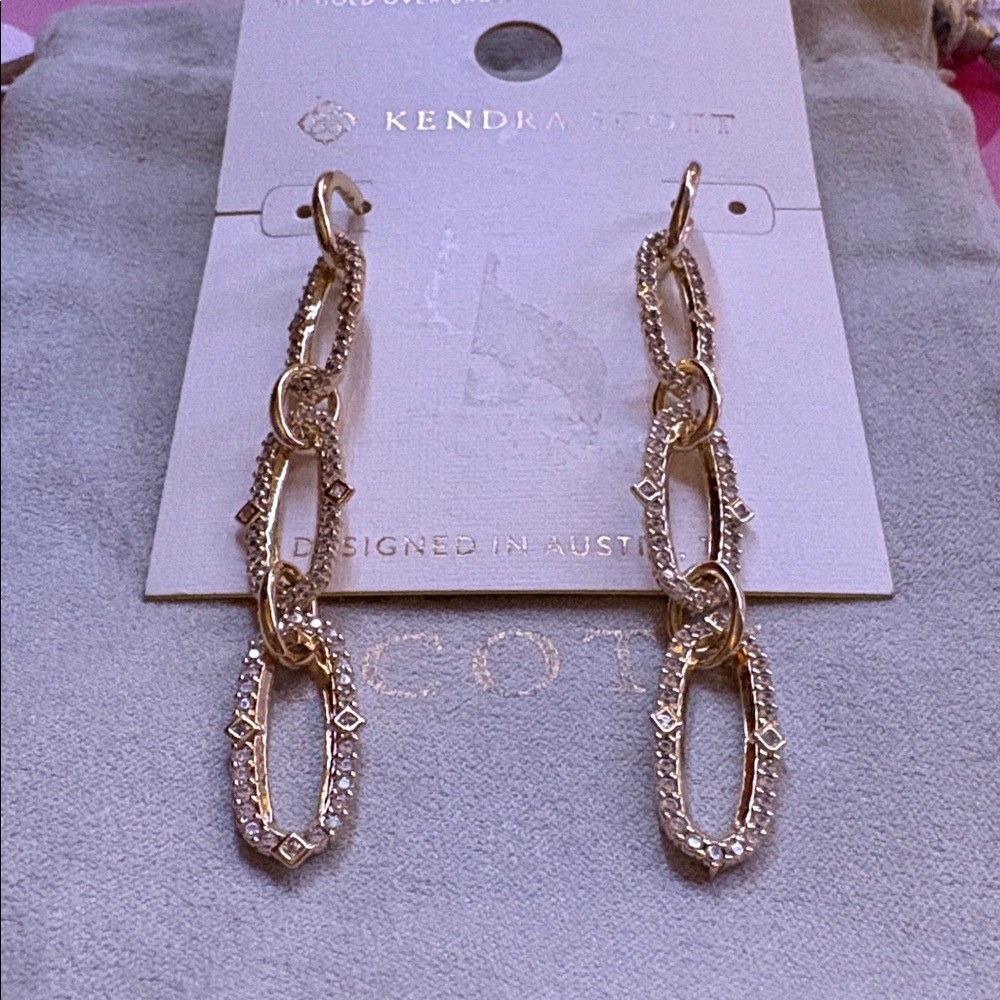Kendra Scott Gold and CZ Stone Drop earrings new - Picture 6 of 7
